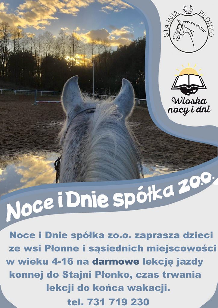18.07.2023 r. Darmowe lekcje jazdy konnej w Stajni Płonko